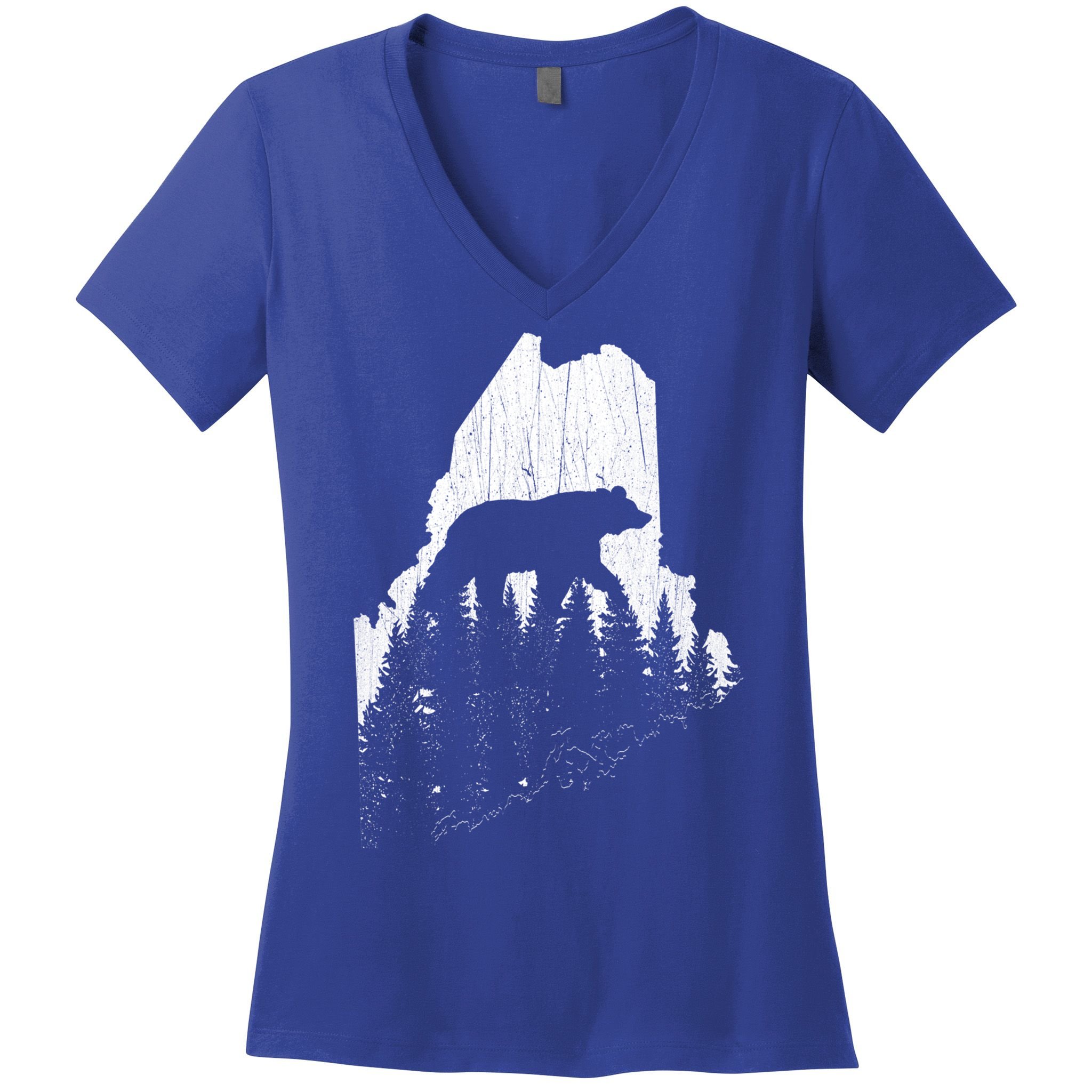 Hunting Gift For Maine Bear Pine Forest Outdoors Gift Women's V-Neck T-Shirt