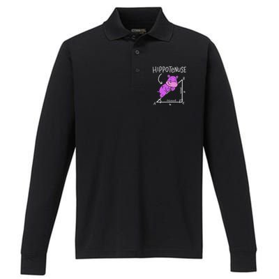 Hippopotamus Geometry Funny Math Lover Hypotenuse Performance Long Sleeve Polo