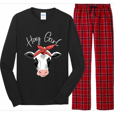 Hay Girl Farmer Funny Cattle Cow Farm Lovers Gift Women Kids Long Sleeve Pajama Set