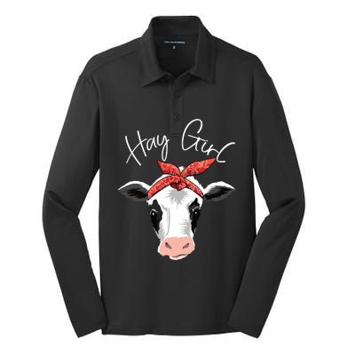 Hay Girl Farmer Funny Cattle Cow Farm Lovers Gift Women Kids Silk Touch Performance Long Sleeve Polo