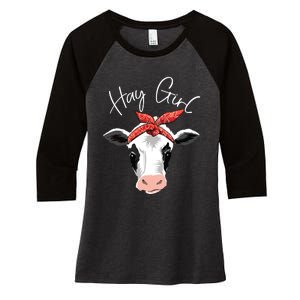 Hay Girl Farmer Funny Cattle Cow Farm Lovers Gift Women Kids Women's Tri-Blend 3/4-Sleeve Raglan Shirt