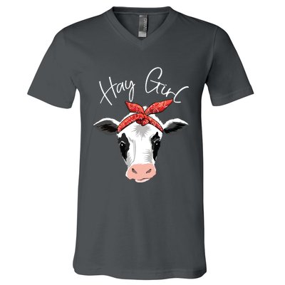 Hay Girl Farmer Funny Cattle Cow Farm Lovers Gift Women Kids V-Neck T-Shirt