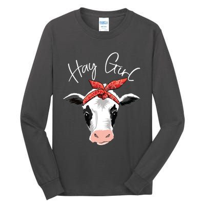 Hay Girl Farmer Funny Cattle Cow Farm Lovers Gift Women Kids Tall Long Sleeve T-Shirt