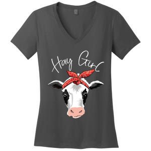 Hay Girl Farmer Funny Cattle Cow Farm Lovers Gift Women Kids Women's V-Neck T-Shirt