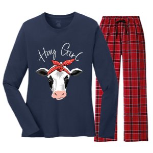 Hay Girl Farmer Funny Cattle Cow Farm Lovers Gift Women Kids Women's Long Sleeve Flannel Pajama Set 