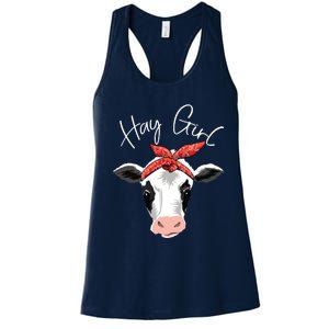 Hay Girl Farmer Funny Cattle Cow Farm Lovers Gift Women Kids Women's Racerback Tank