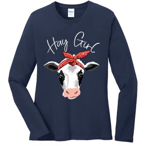 Hay Girl Farmer Funny Cattle Cow Farm Lovers Gift Women Kids Ladies Long Sleeve Shirt