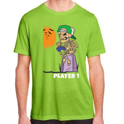 Halloween Gamer Funny Skeleton Player 1 Video Games Party Gift Adult ChromaSoft Performance T-Shirt