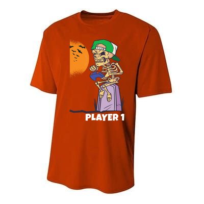 Halloween Gamer Funny Skeleton Player 1 Video Games Party Gift Performance Sprint T-Shirt