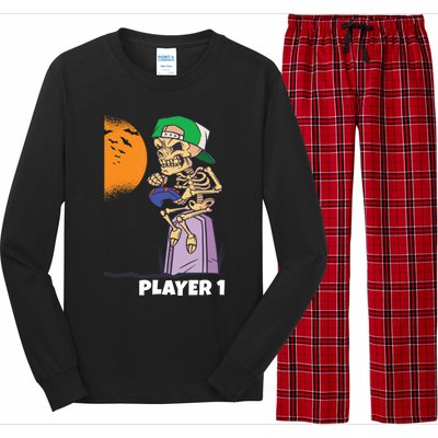 Halloween Gamer Funny Skeleton Player 1 Video Games Party Gift Long Sleeve Pajama Set