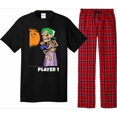 Halloween Gamer Funny Skeleton Player 1 Video Games Party Gift Pajama Set