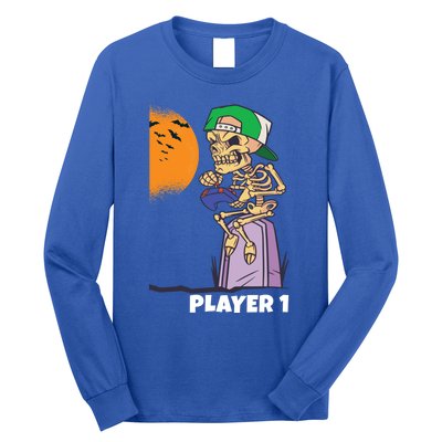 Halloween Gamer Funny Skeleton Player 1 Video Games Party Gift Long Sleeve Shirt