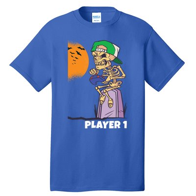 Halloween Gamer Funny Skeleton Player 1 Video Games Party Gift Tall T-Shirt