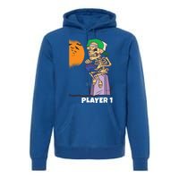 Halloween Gamer Funny Skeleton Player 1 Video Games Party Gift Premium Hoodie