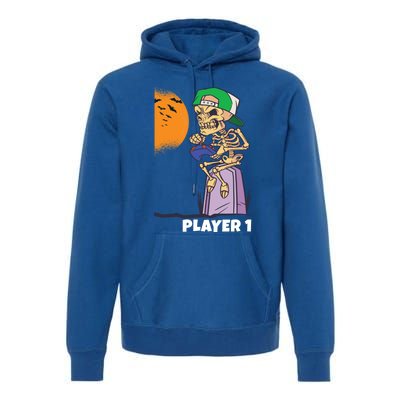 Halloween Gamer Funny Skeleton Player 1 Video Games Party Gift Premium Hoodie