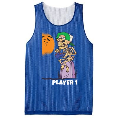 Halloween Gamer Funny Skeleton Player 1 Video Games Party Gift Mesh Reversible Basketball Jersey Tank