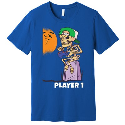 Halloween Gamer Funny Skeleton Player 1 Video Games Party Gift Premium T-Shirt