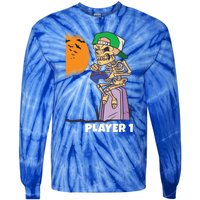 Halloween Gamer Funny Skeleton Player 1 Video Games Party Gift Tie-Dye Long Sleeve Shirt