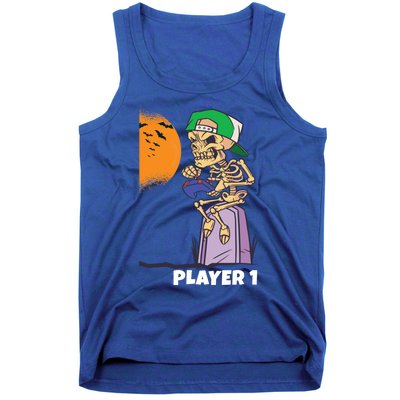 Halloween Gamer Funny Skeleton Player 1 Video Games Party Gift Tank Top