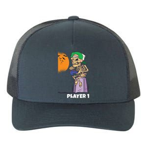 Halloween Gamer Funny Skeleton Player 1 Video Games Party Gift Yupoong Adult 5-Panel Trucker Hat