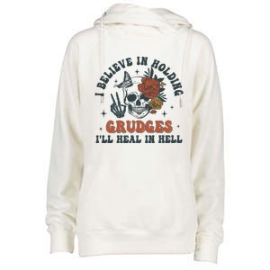 Holding Grudges Floral Skull Womens Funnel Neck Pullover Hood