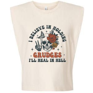 Holding Grudges Floral Skull Garment-Dyed Women's Muscle Tee