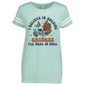 Holding Grudges Floral Skull Enza Ladies Jersey Football T-Shirt