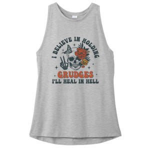 Holding Grudges Floral Skull Ladies PosiCharge Tri-Blend Wicking Tank