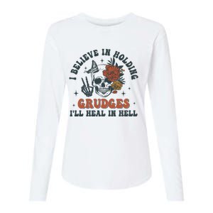 Holding Grudges Floral Skull Womens Cotton Relaxed Long Sleeve T-Shirt