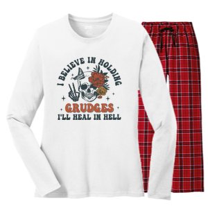 Holding Grudges Floral Skull Women's Long Sleeve Flannel Pajama Set 