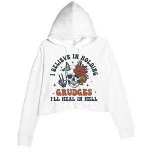 Holding Grudges Floral Skull Crop Fleece Hoodie