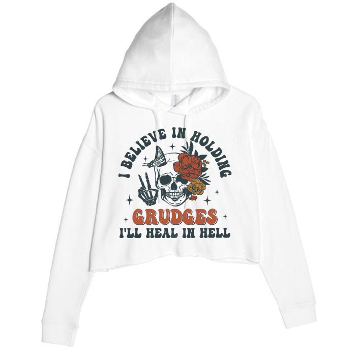 Holding Grudges Floral Skull Crop Fleece Hoodie