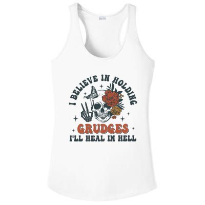 Holding Grudges Floral Skull Ladies PosiCharge Competitor Racerback Tank