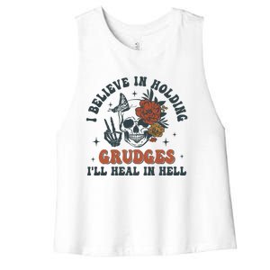 Holding Grudges Floral Skull Women's Racerback Cropped Tank