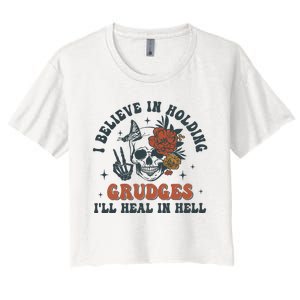 Holding Grudges Floral Skull Women's Crop Top Tee