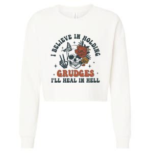 Holding Grudges Floral Skull Cropped Pullover Crew