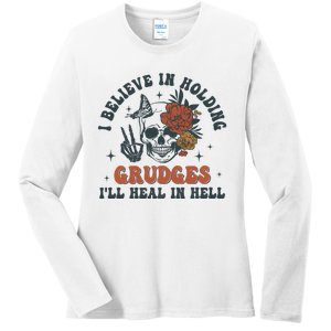 Holding Grudges Floral Skull Ladies Long Sleeve Shirt