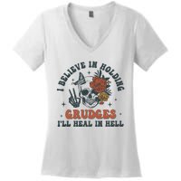 Holding Grudges Floral Skull Women's V-Neck T-Shirt