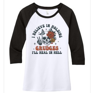 Holding Grudges Floral Skull Women's Tri-Blend 3/4-Sleeve Raglan Shirt