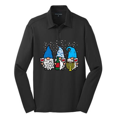 Hanukkah Gnomes Funny Chanukah Jewish Festival Mom  Silk Touch Performance Long Sleeve Polo