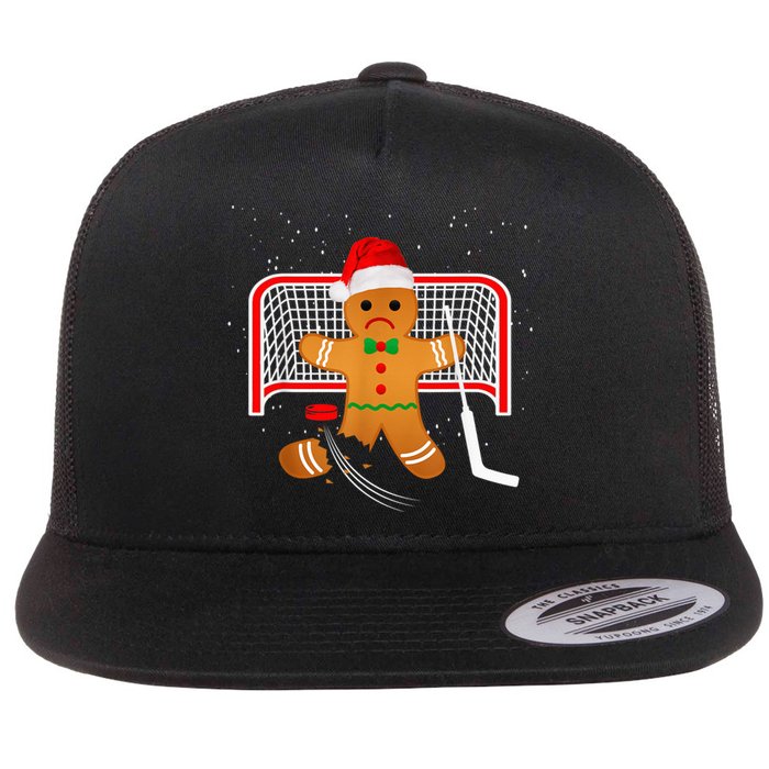 Hockey Goalie Funny Christmas Gingerbread Man Goalie Shirt Flat Bill Trucker Hat