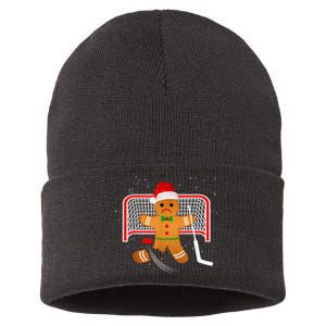 Hockey Goalie Funny Christmas Gingerbread Man Goalie Shirt Sustainable Knit Beanie