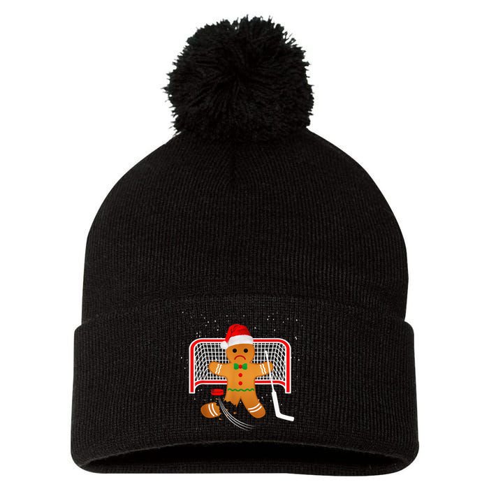 Hockey Goalie Funny Christmas Gingerbread Man Goalie Shirt Pom Pom 12in Knit Beanie