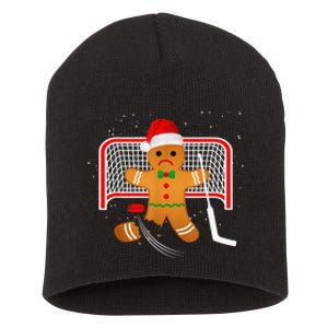 Hockey Goalie Funny Christmas Gingerbread Man Goalie Shirt Short Acrylic Beanie