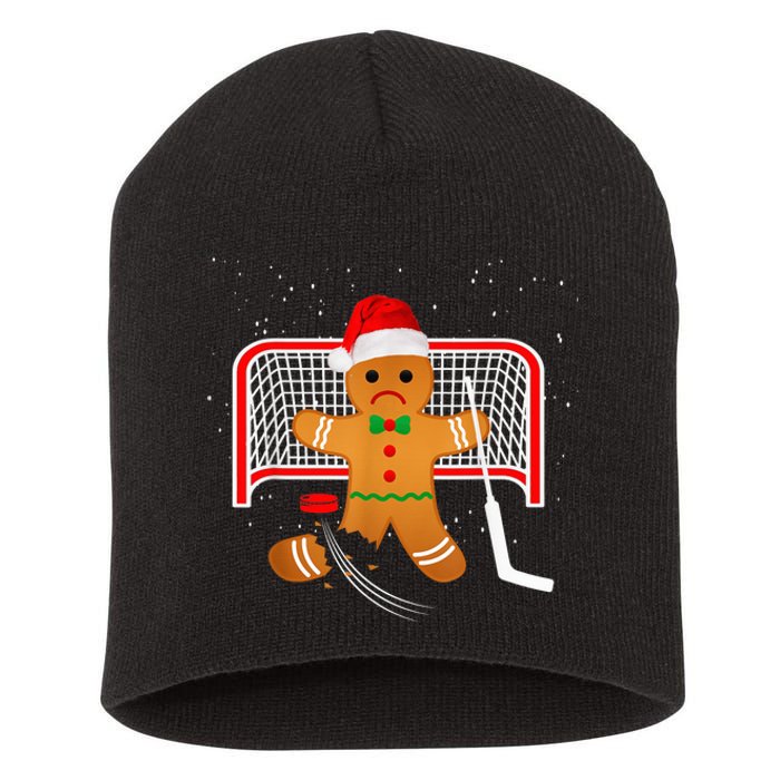 Hockey Goalie Funny Christmas Gingerbread Man Goalie Shirt Short Acrylic Beanie