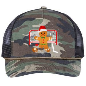 Hockey Goalie Funny Christmas Gingerbread Man Goalie Shirt Retro Rope Trucker Hat Cap