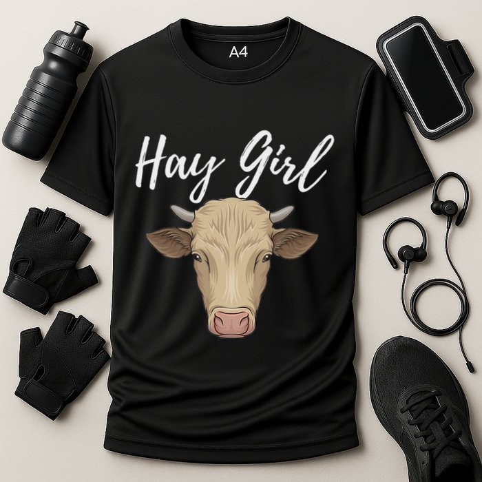 Hay Girl Funny Cow Lover Famer Cattle Ranch Farming Cooling Performance Crew T-Shirt