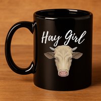 Hay Girl Funny Cow Lover Famer Cattle Ranch Farming 11oz C Handle Ceramic Mug