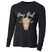 Hay Girl Funny Cow Lover Famer Cattle Ranch Farming Cooling Performance Long Sleeve Crew