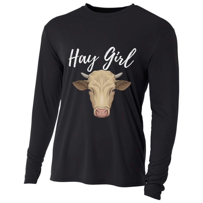 Hay Girl Funny Cow Lover Famer Cattle Ranch Farming Cooling Performance Long Sleeve Crew